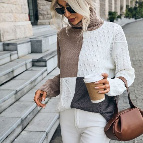 Sweaters - CASUAL DOLLZ Colorblock turtleneck sweater top